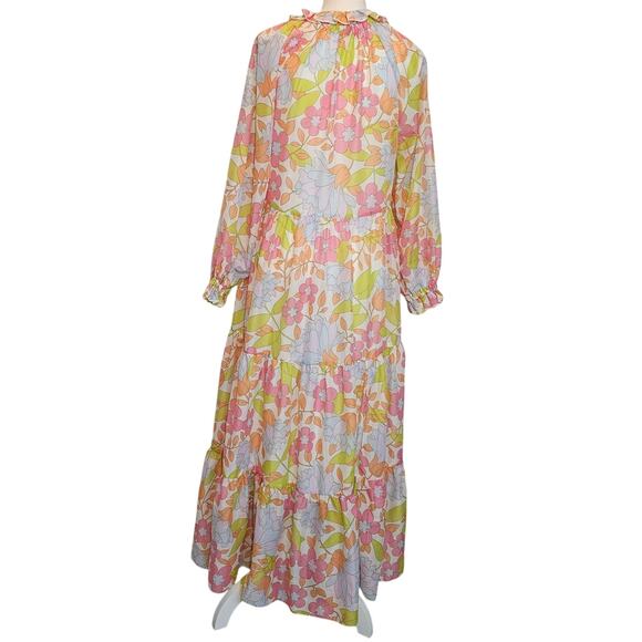 J. Marie XS Floral Long Sleeve Ruffle Tiered Babydoll Maxi Dress 70’s Size Small - Picture 4 of 13